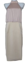 VESTIDO SEÑORA VESTIDO DE NOCHE VESTIDO DE FIESTA CUELLO HALTER CRUDO SATINADO CLARO TOPO ASOS talla 44