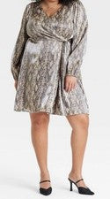 🥥 Vestido envolvente midi manga larga globo Ava & Viv para mujer talla 2X🆕