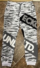 Pantalones de chándal Ecko Unltd de vellón para hombre blancos camuflados elásticos - EO31G662 NUEVOS CON ETIQUETAS gran