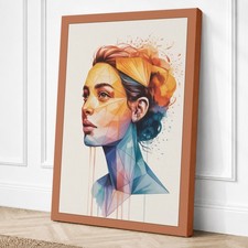 Perfil geométrico en dorado moderno lienzo impresión arte de pared decoración del hogar listo para colgar