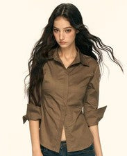 Moda Informal Top Mujer Solapa Manga 1/2 Fiesta Sexy Camisa Primavera Otoño