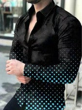 ⭐⭐Camisas Con Botones Hombres Contraste Lunares Negros Camiseta Moda Manga Larga