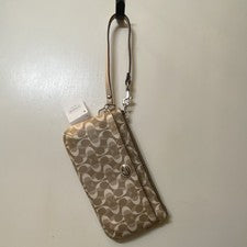Bolso para mujer Coach beige marrón con logotipo pulsera cremallera marca tarjeta diseñador