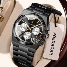 POEDAGAR Reloj Hombre Cuarzo Cronógrafo 30M Impermeable Inoxidable Luminoso NUEVO