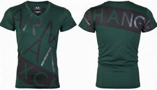 Camiseta ARMANI EXCHANGE SESGADA Verde Manga Corta Calce Ajustado Diseñador Cuello en V NUEVA CON ETIQUETAS