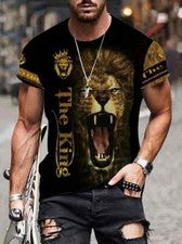 Camiseta Novedad Moda Oro Rey León Patrón Casual Manga Corta Camiseta