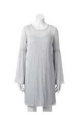 Nuevo Vestido recto LC Lauren Conrad para mujer M texturizado metálico plateado, manga campana