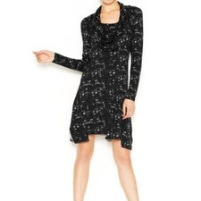 Vestido estampado Kensie para mujer manga larga cuello capucha negro blanco S