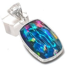 Colgante de joyería de plata de ley 925 hecho a mano con piedras preciosas de ammolita 2,17" O320