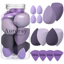 Kit De Esponjas De Maquillaje 14 Piezas Con 4 Borlas Polvo Color Morado Belleza