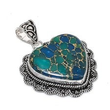 Colgante de plata de ley 925 hecho a mano con piedras preciosas de turmalina verde cobre 2,01" L449
