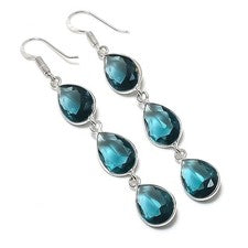 Pendientes de joyería de plata de ley 925 con piedras preciosas de topacio azul de Londres tamaño 3" para regalo
