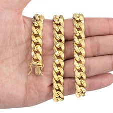 14K Oro Amarillo Hombre 11mm Miami Cubano Eslabón Cadena Italiana Collar Joyería