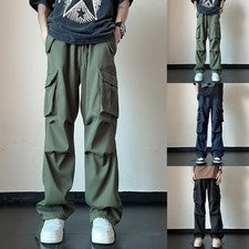 Pantalones cargo rectos para hombre ropa de trabajo calce suelto plisado estilo pantalones de color liso