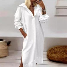 Moda Para Mujer Suéter Largo Pullover Sudadera con Capucha Color Sólido Dobladillo Dividido Tejido Vestido