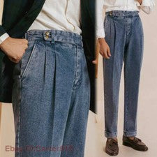 Pantalones de mezclilla largos de pierna recta informales estilo británico Gurkha para hombre 29-36