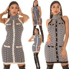 Vestido de mujer de punto con estampado de moda, cuello alto, nuovo 3010