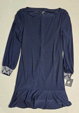 Vestido Marina Shift Para Mujer 4 Azul Adornado Volantes Midi Nuevo Con Etiquetas
