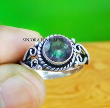 Anillo de regalo hecho a mano con piedras preciosas de topacio místico de plata de ley 925 talla 5 a 10 de EE. UU.