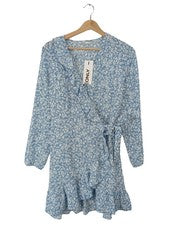 Vestido envolvente ONLY azul y blanco estampado floral talla 38
