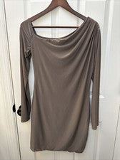 Mini Vestido Missguided Para Mujer Marrón Drapeado Slinky Manga Larga Talla 14