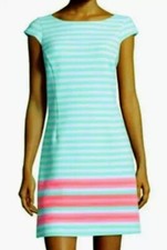 NUEVO LILLY PULITZER Lana Como Nuevo/Blanco/Rosa Rayas Acanalado Sin Mangas Mini Vestido S