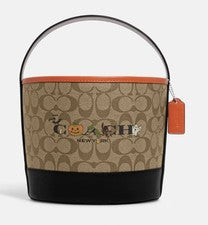 Coach Signature Lona Cuero IMPRESIÓN HALLOWEEN Candy Bucket Bolso Cesta NUEVO