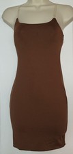 Moda Nova Para Mujer Marrón Decisión Rápida Doble Forrado Bodycon Mini Vestido XS NUEVO CON ETIQUETAS