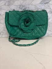 Cartera Mujer Verde Moda Cuero Flor con Correa Con Detalles Metálicos ¡Nueva!