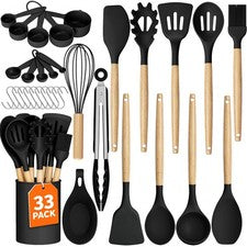 Juego de Utensilios de Cocina WISELIFE - 33 PIEZAS, Silicona Resistente al Calor Grande, Negro