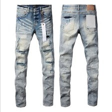 Vaqueros azules en barbecho deshilachados de moda de personalidad de marca para hombre talla 28-40