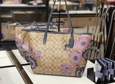 Bolso de Mano Coach City Nuevo con Etiquetas en Lona Signature con Estampado Kaffe Fassett Caqui Púrpura