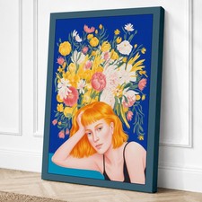 Mujer con Corona Floral Boho Lienzo Impresión Arte de Pared Decoración del Hogar Listo para Colgar