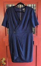 Vestido midi de manga corta azul marino profesional elegante para mujer DKNY talla 10 nuevo con etiquetas