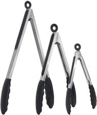 Pinzas de cocina de silicona para servir ensalada de barbacoa utensilio con mango de acero inoxidable