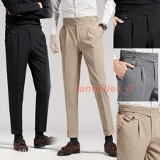 Pantalones de vestir formales italianos para hombre Nápoles con hebilla ajustados informales pantalones recortados