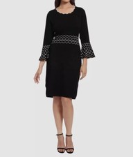 Vestido suéter para mujer London Times negro manga campana talla pequeña PL