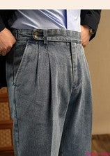 Pantalones de mezclilla rectos de cintura alta italianos Nápoles para hombre únicos de moda informales
