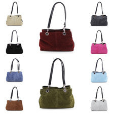 Bolso de hombro Vera Pelle italiano de gamuza de cuero bandolera expandible