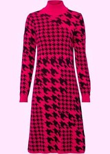 Neu Strickkleid Gr. 32/34 Schwarz Pink Kariert Damen Langarm Winter-Kleid