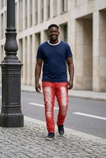 Pantalones informales Kleep Biker ajustados rojos de mezclilla elásticos para hombre de algodón cónicos 40x34