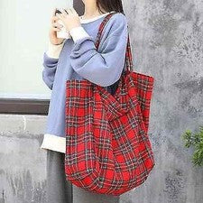 Bolso De Mujer Grande Saco Escocés Rojo Negro Bandolera Suave Moda Cómoda 2142