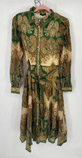Maxi Camisa Vestido Para Mujer Vici Olandra S Verde Paisley Corbata Cintura Botón Delantero Nuevo con Etiquetas