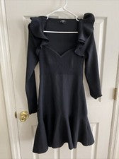 Vestido Express Para Mujer Pequeño Negro Volantes Contorno Corporal Ajuste y Acampanado Sweetheart