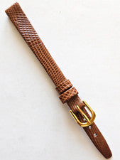 10 mm/largo - patrón de lagarto tostado/correa de reloj de cuero liso - (hebilla dorada)