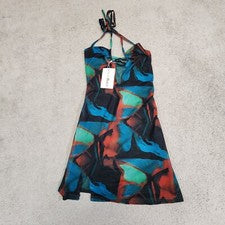 Mini Vestido Para Mujer SISTERPARTY Correa de Espagueti Estampado Geométrico Cuello en V Pequeño Nuevo