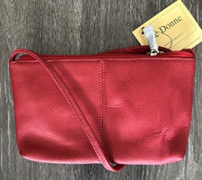 Bolso Bandolera de Cuero Le Donne Rojo Bolso de Hombro Cremallera Superior NUEVO
