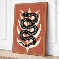 Impresión geométrica en lienzo de serpiente y llamas arte de pared decoración del hogar listo para colgar