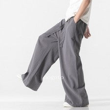 Pantalones sueltos de lino de algodón estilo chino de primavera para hombre pierna recta pierna ancha