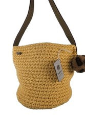 Bolso de hombro amarillo hecho a mano arte ganchillo colmena bolso de mano bolso cubo con etiquetas